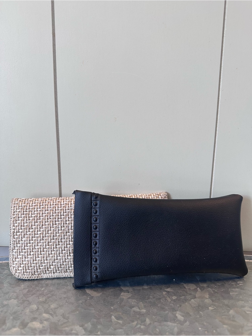 Black Leather Accent Clutch Bag